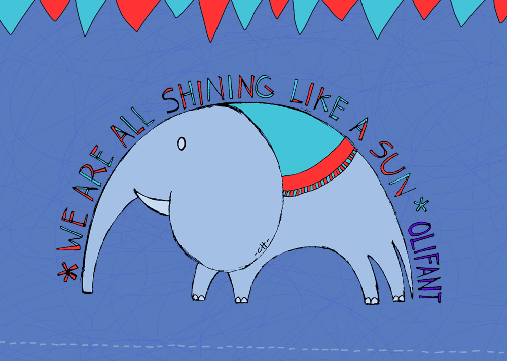 dibujo elefante con frase en azul