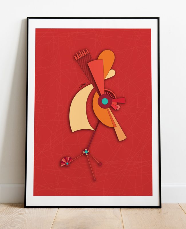 cuadro pajaro rojo